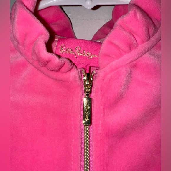Lilly Pulitzer Mini Pink Velour Zip Track Jacket Girls 2-3 Athletic Ruffle Neck - Picture 3 of 6